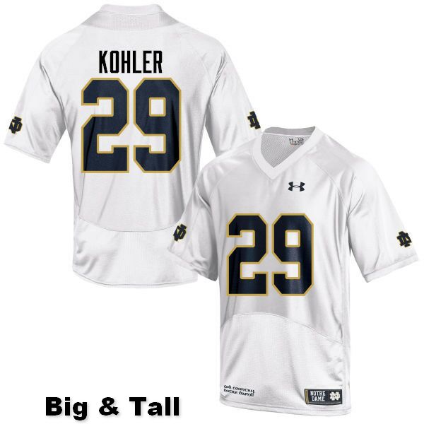 Men's NCAA Notre Dame Fighting Irish #29 Sam Kohler Stitched College Under Armour Authentic White Big & Tall Football Jersey CX10M75AR